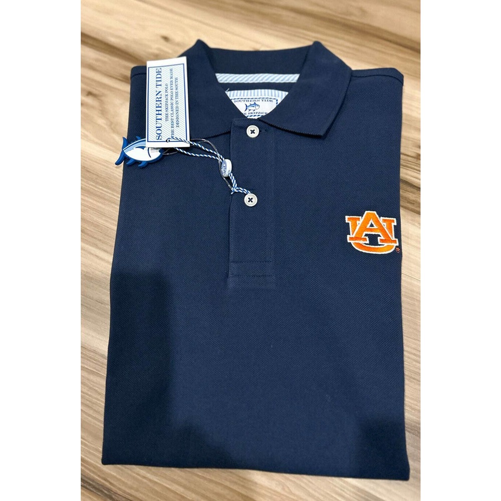 NWT Licensed Southern Tide AUBURN Men’s Navy Skipjack Pullover Polo Shirt Medium